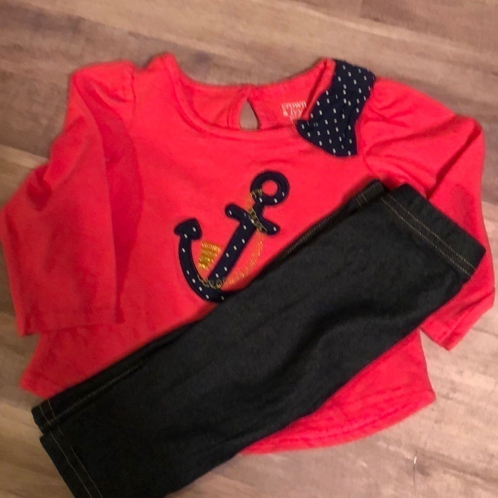 Crown & Ivy (new)Shirt / navy pants. NWOT Sz 12-24